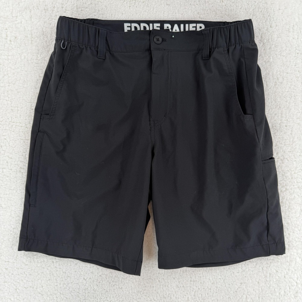 Eddie Bauer Cargo Shorts Mens Medium Black Stretch Quick Dry 9 Inseam Hiking